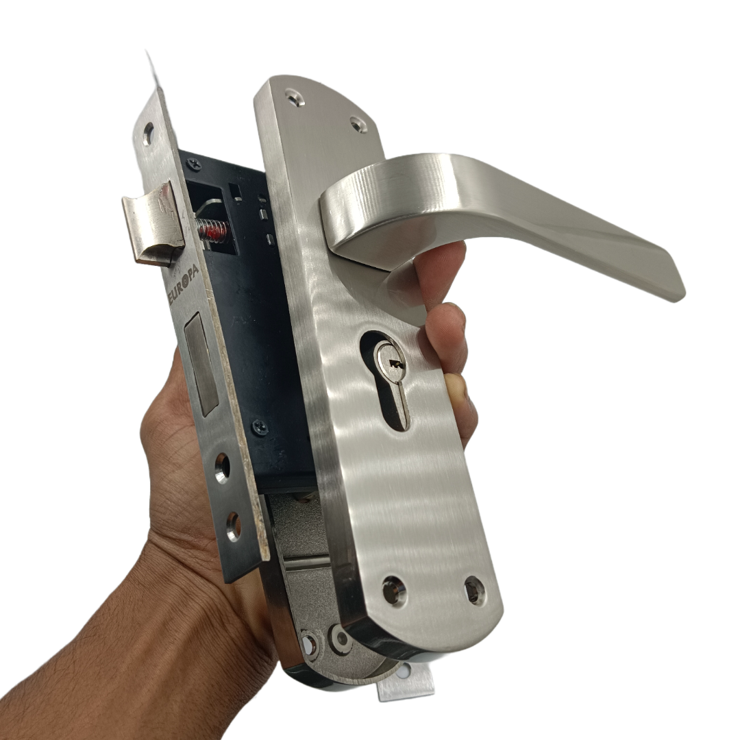 Europa mortise lock steel finish with handle,lock body and cylinder 7inch combo full set M516701S691SS 2 years warrenty (2344)