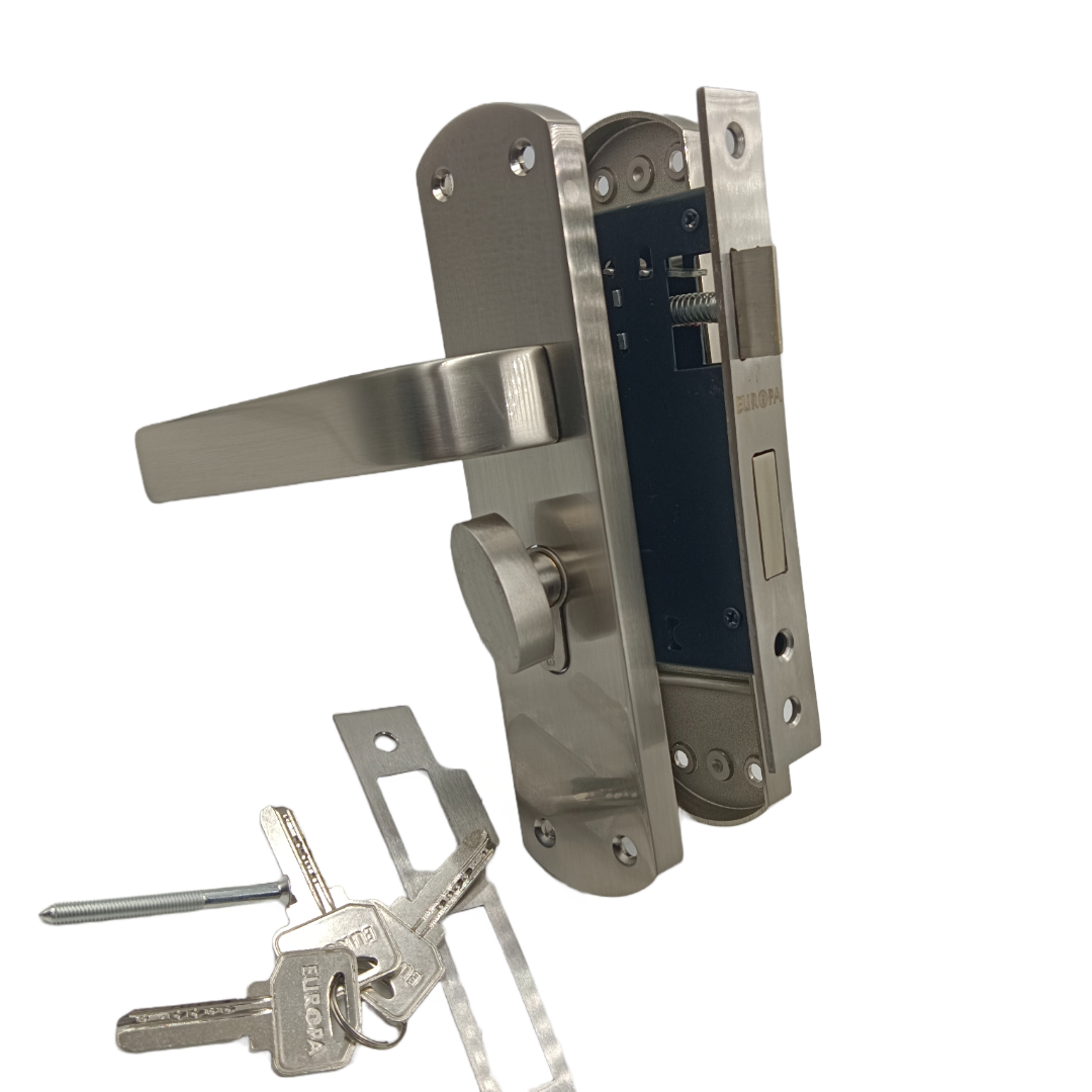 Europa mortise lock steel finish with handle,lock body and cylinder 7inch combo full set M516701S691SS 2 years warrenty (2344)