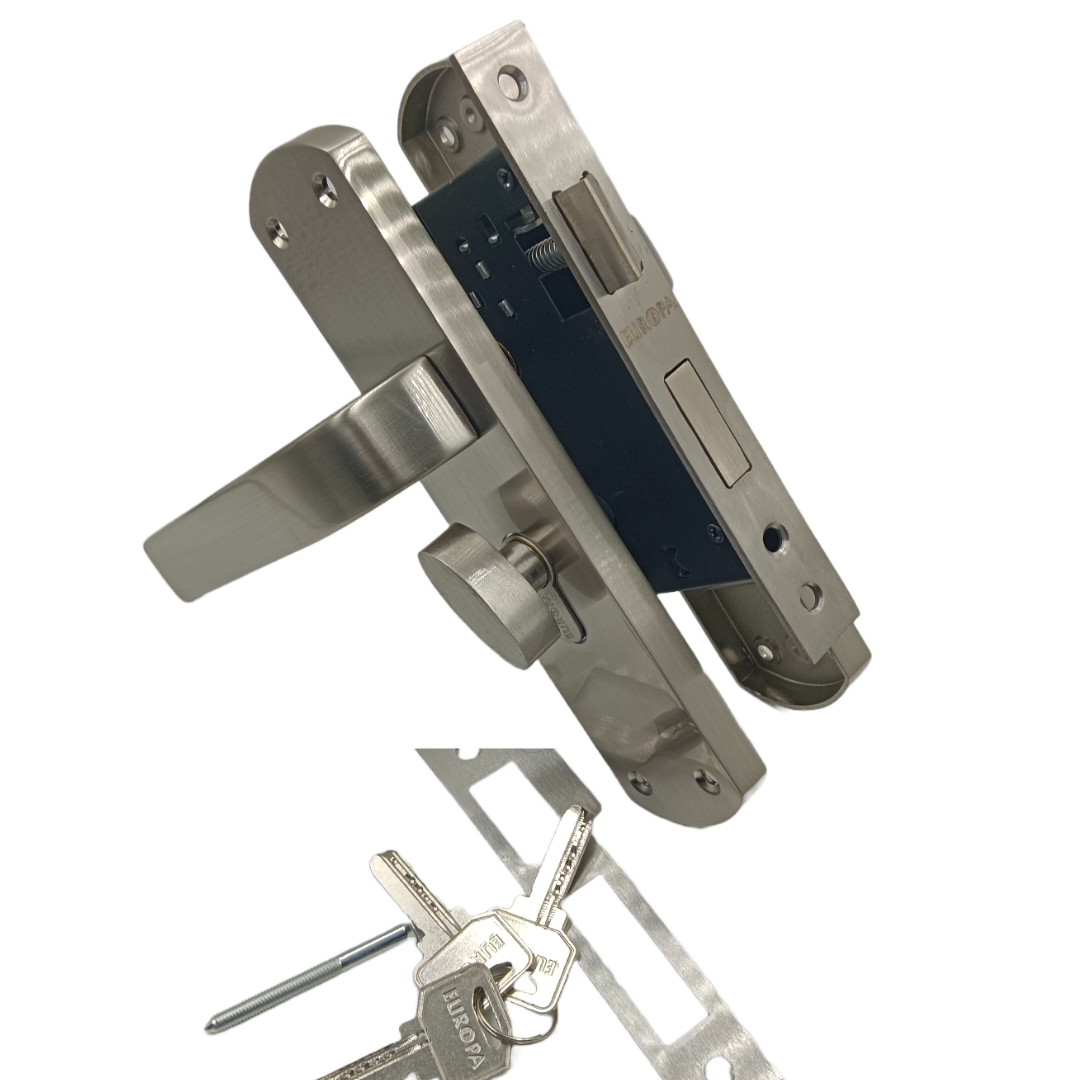 Europa mortise lock steel finish with handle,lock body and cylinder 7inch combo full set M516701S691SS 2 years warrenty (2344)