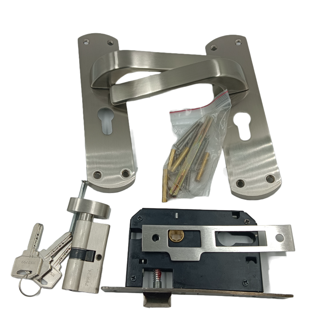 Europa mortise lock steel finish with handle,lock body and cylinder 7inch combo full set M516701S691SS 2 years warrenty (2344)