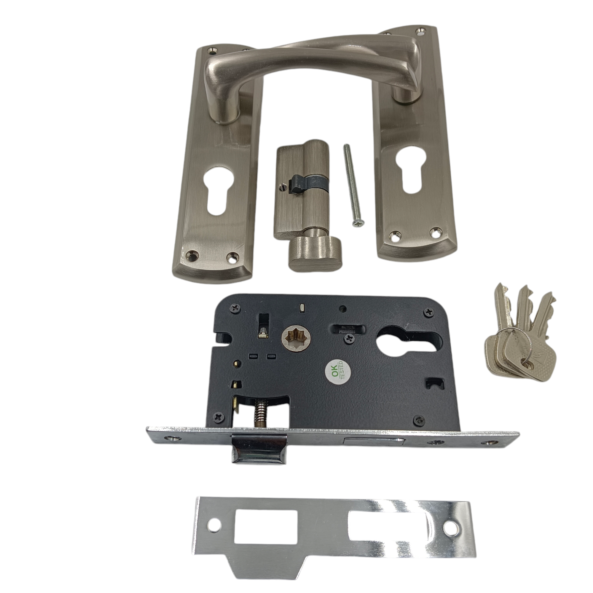 Godrej cylindrical Mortise lock 4492 satin finish door handle with lock set BM01 175mm 1 years warrenty 1ck ultra key (2342)