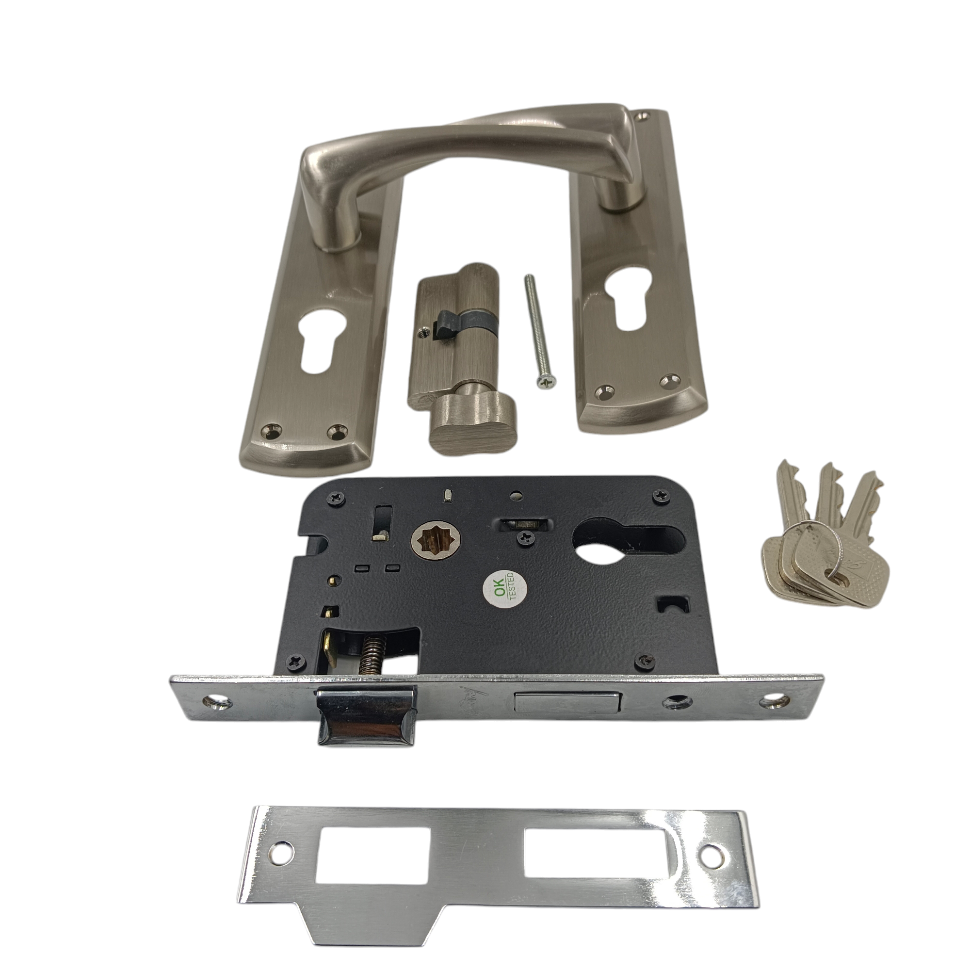 Godrej cylindrical Mortise lock 4492 satin finish door handle with lock set BM01 175mm 1 years warrenty 1ck ultra key (2342)