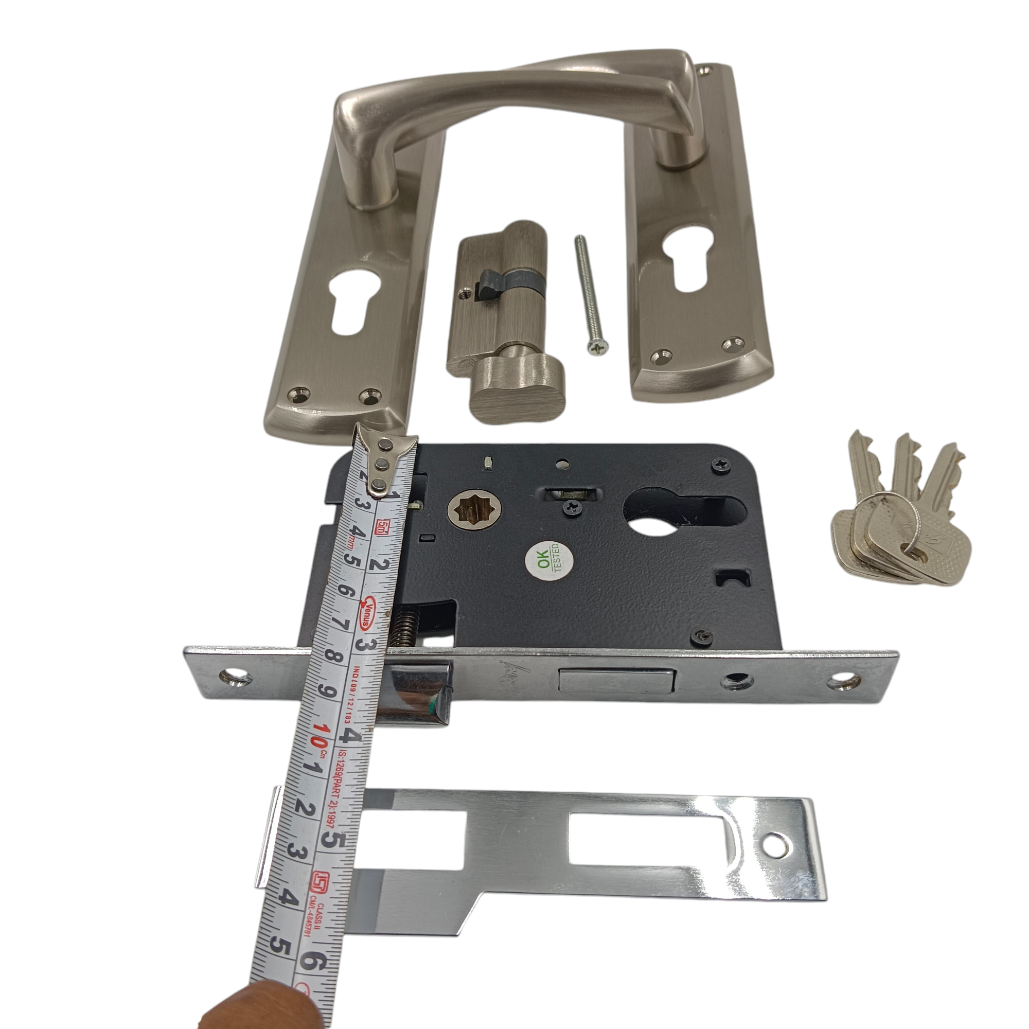 Godrej cylindrical Mortise lock 4492 satin finish door handle with lock set BM01 175mm 1 years warrenty 1ck ultra key (2342)