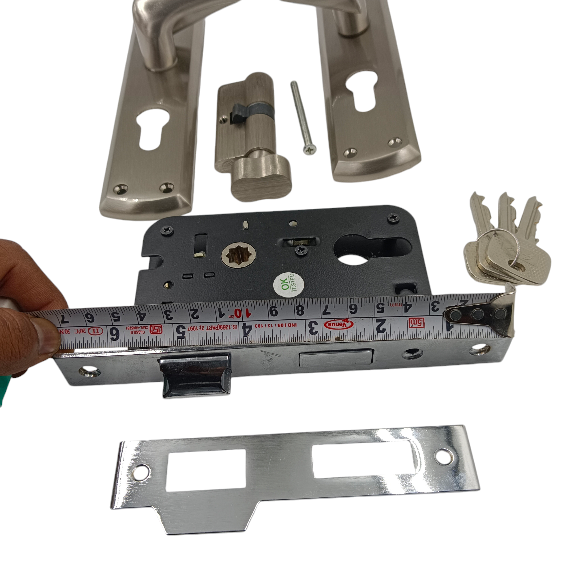 Godrej cylindrical Mortise lock 4492 satin finish door handle with lock set BM01 175mm 1 years warrenty 1ck ultra key (2342)