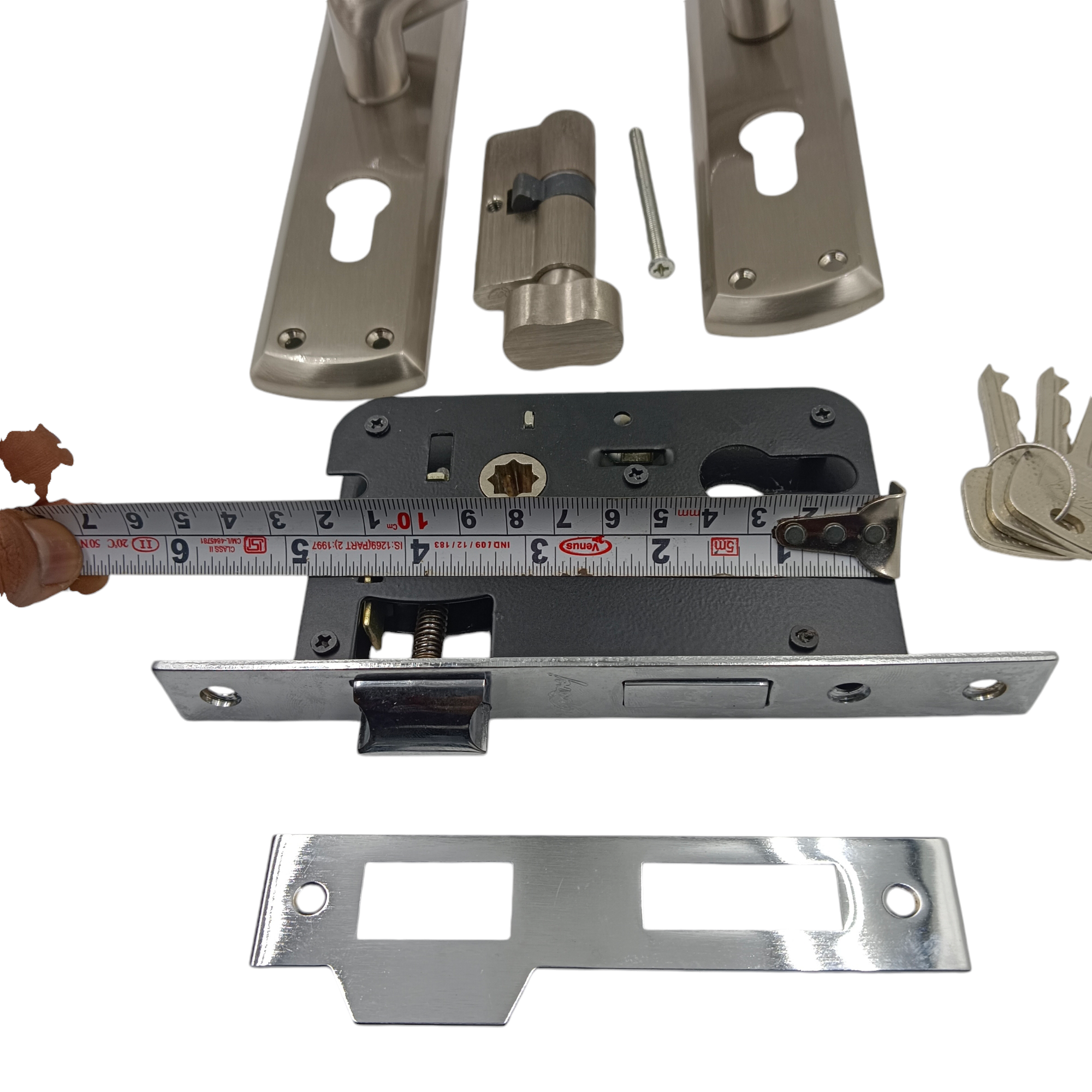 Godrej cylindrical Mortise lock 4492 satin finish door handle with lock set BM01 175mm 1 years warrenty 1ck ultra key (2342)