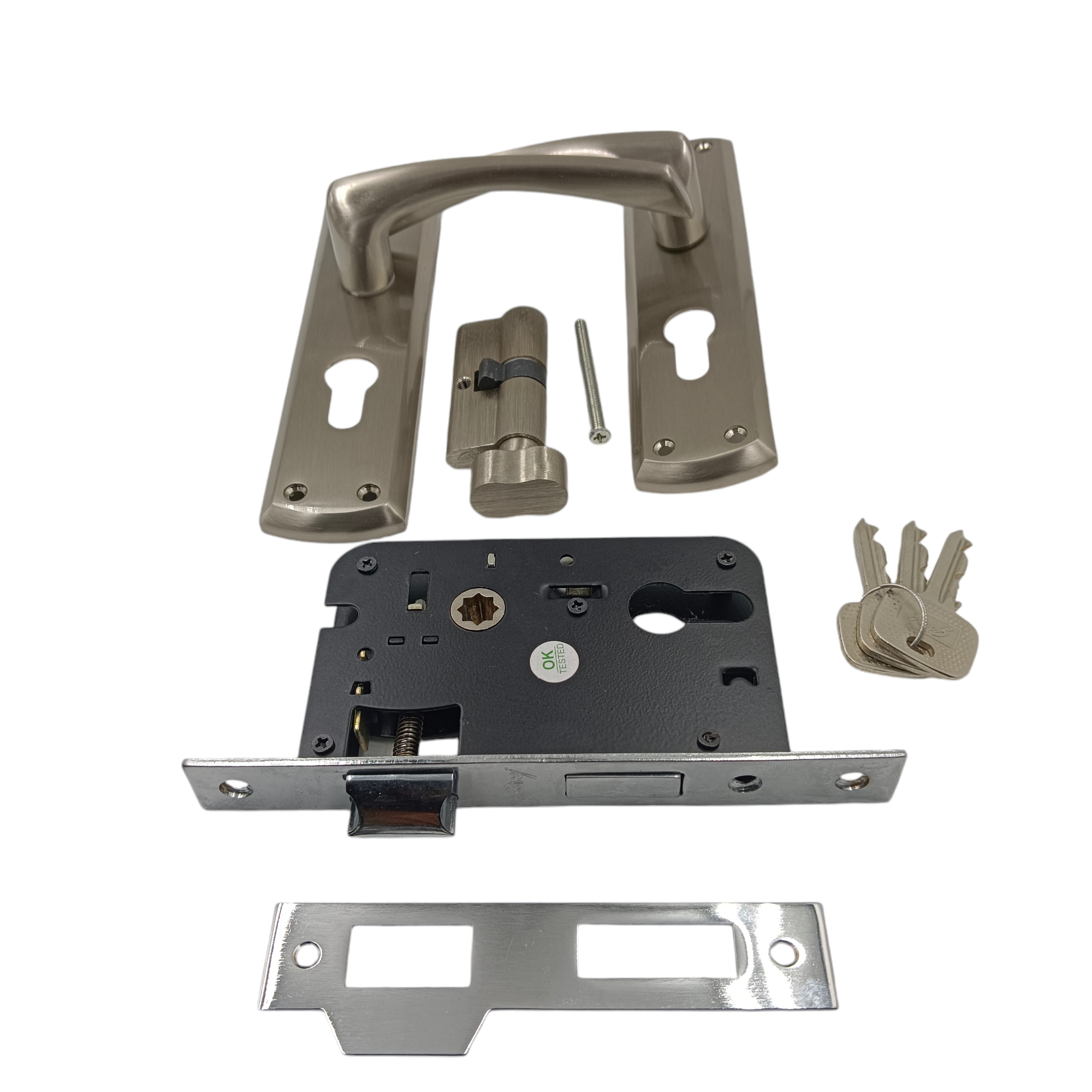 Godrej cylindrical Mortise lock 4492 satin finish door handle with lock set BM01 175mm 1 years warrenty 1ck ultra key (2342)