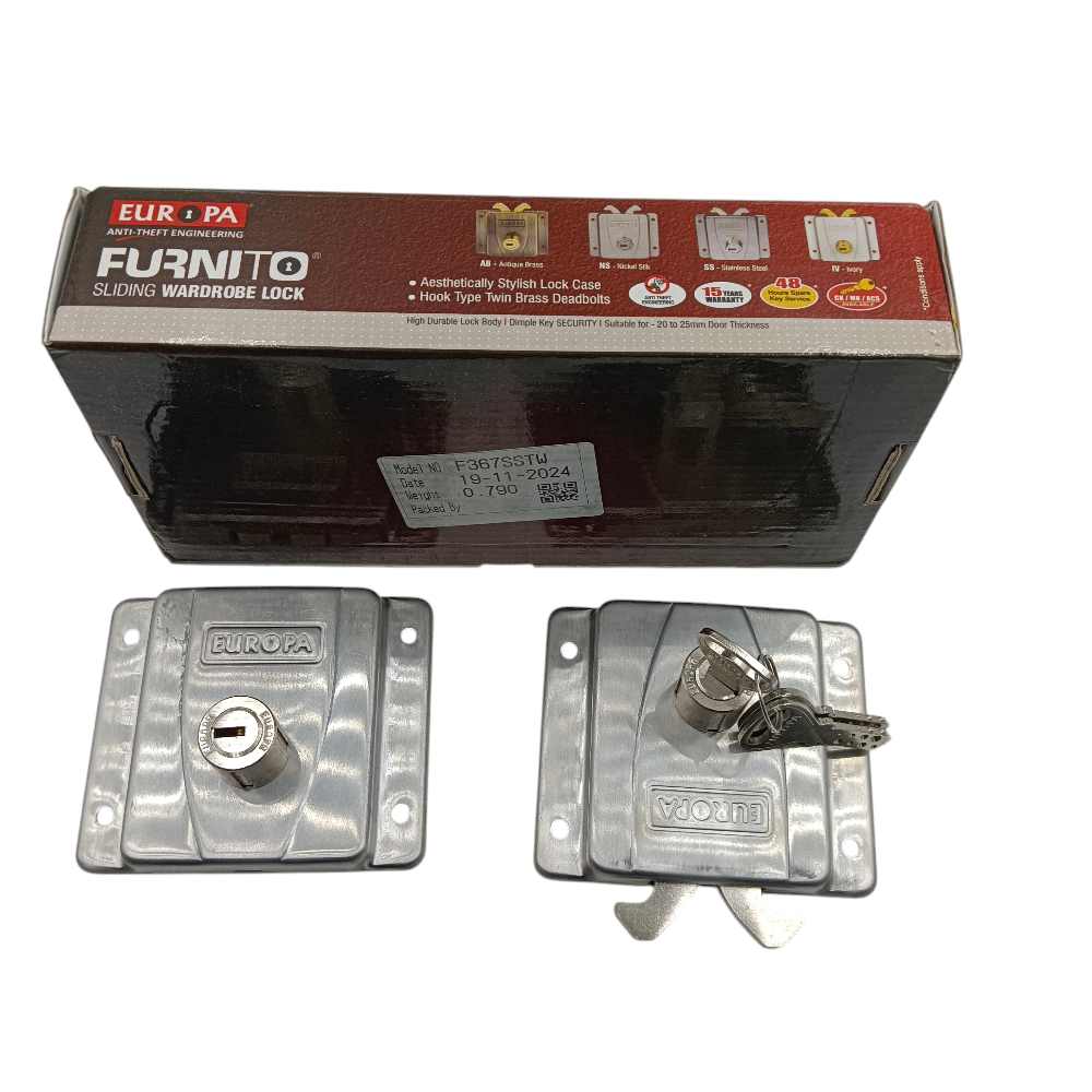 Europa sliding door lock 20mm F367sstw combo set of 2pcs furnito sliding wardrobe lock steel finish 15 years warrenty(2469)