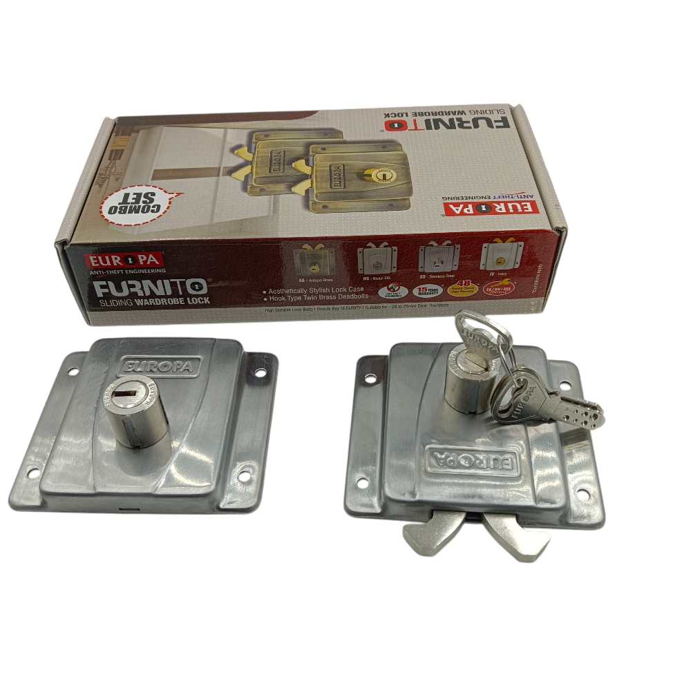 Europa sliding door lock 20mm F367sstw combo set of 2pcs furnito sliding wardrobe lock steel finish 15 years warrenty(2469)