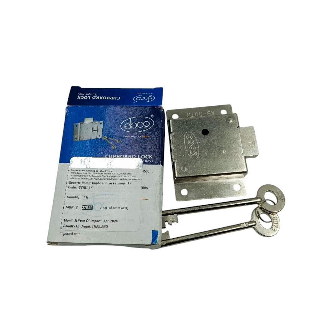 Ebco Cupboard lock 75mm CSQL1LK M.S steel finish 2keys 3"*2" both side open (2498)