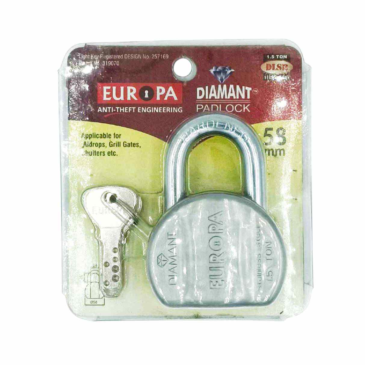 Europa L358 padlock Stainless Steel Diamant 58 mm 3 Dimple Keys 15years warrenty (1002)