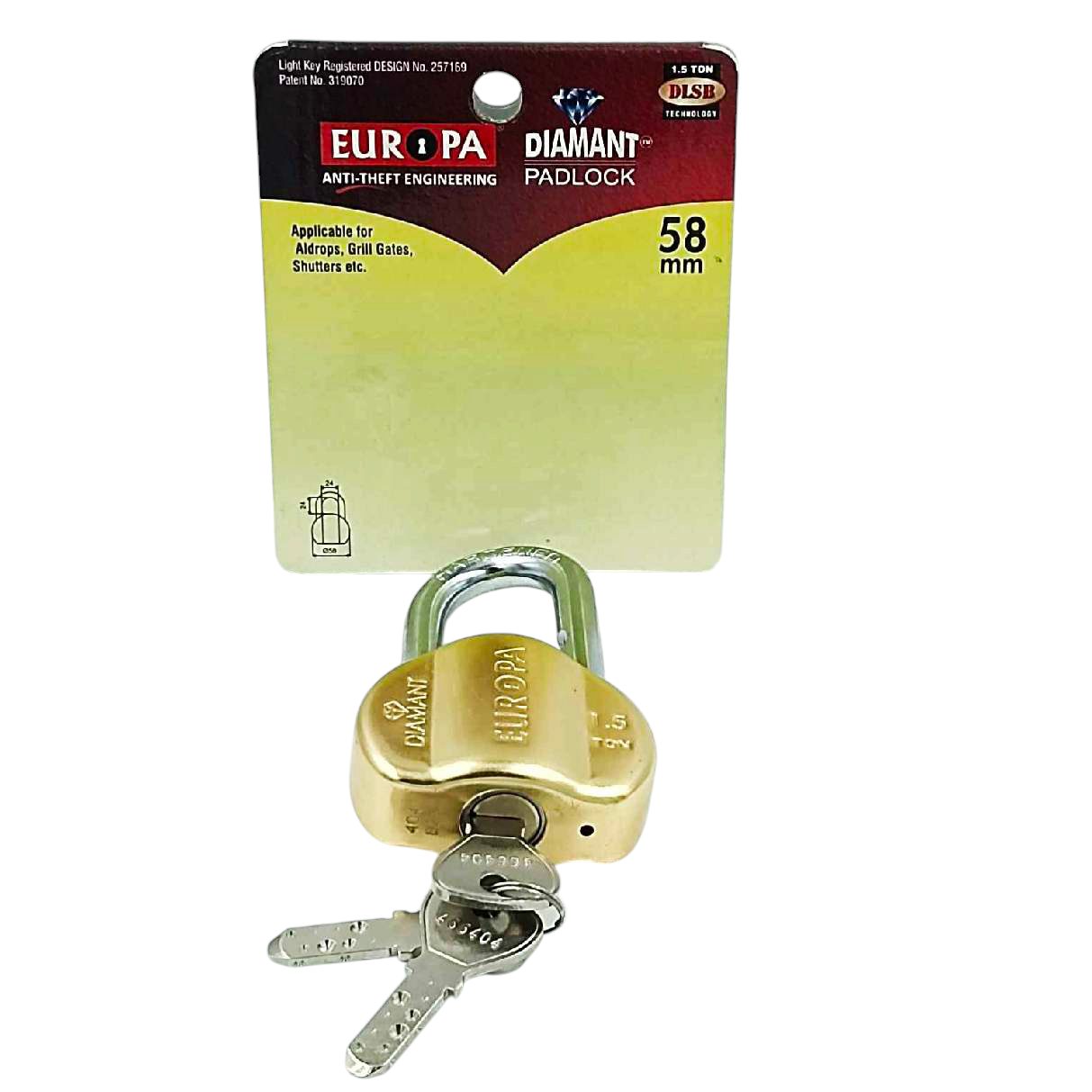 Europa L358BM Brass Diamant Padlock with Advanced DLSB Technology and 11-Pin 3 Dimple Keys Security 15 years warrenty(1003)