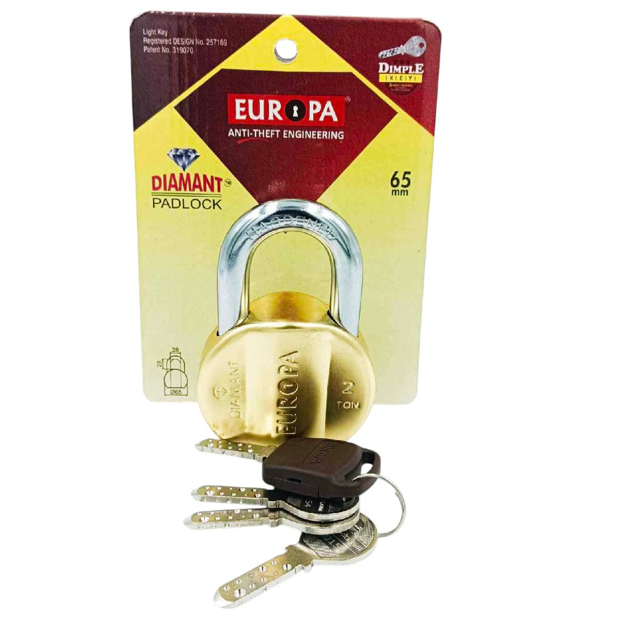 Europa L365BM Brass Finish Diamant Padlock with Advanced Security and 15-Year Warranty 4keys(1005)