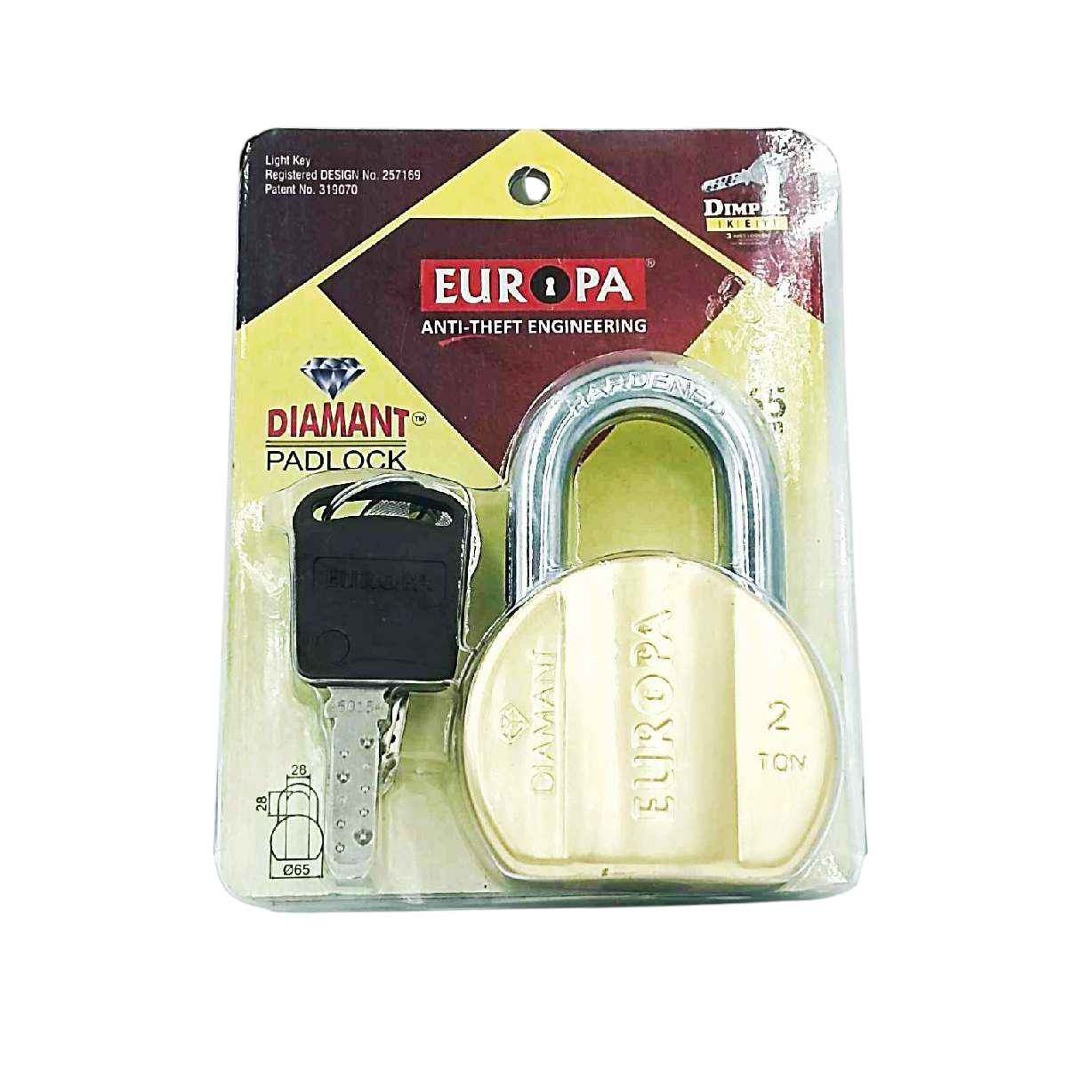 Europa L365BM Brass Finish Diamant Padlock with Advanced Security and 15-Year Warranty 4keys(1005)
