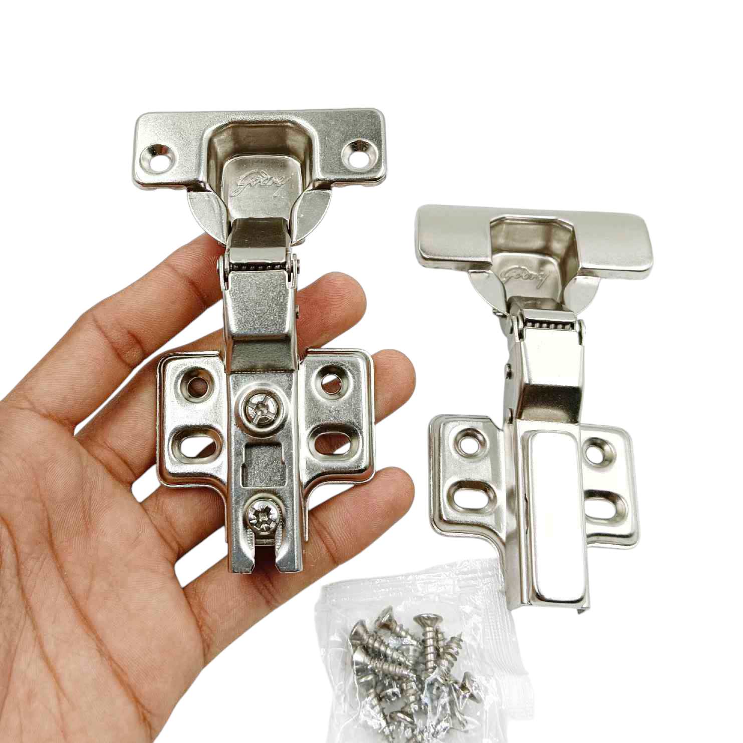 Godrej Autohinges hydrolic soft close 4hole slip on cabinet hinge 0-2226,8-2227,16-2228 m.s (mild steel) nickel plated 1 year warrenty (1541)