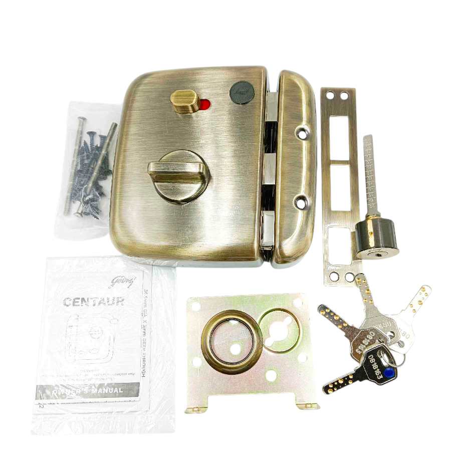 Godrej maindoor lock 4454 centaur ultra XL+1ck AB for double doors 15 years warranty antique finish free installation (1348)