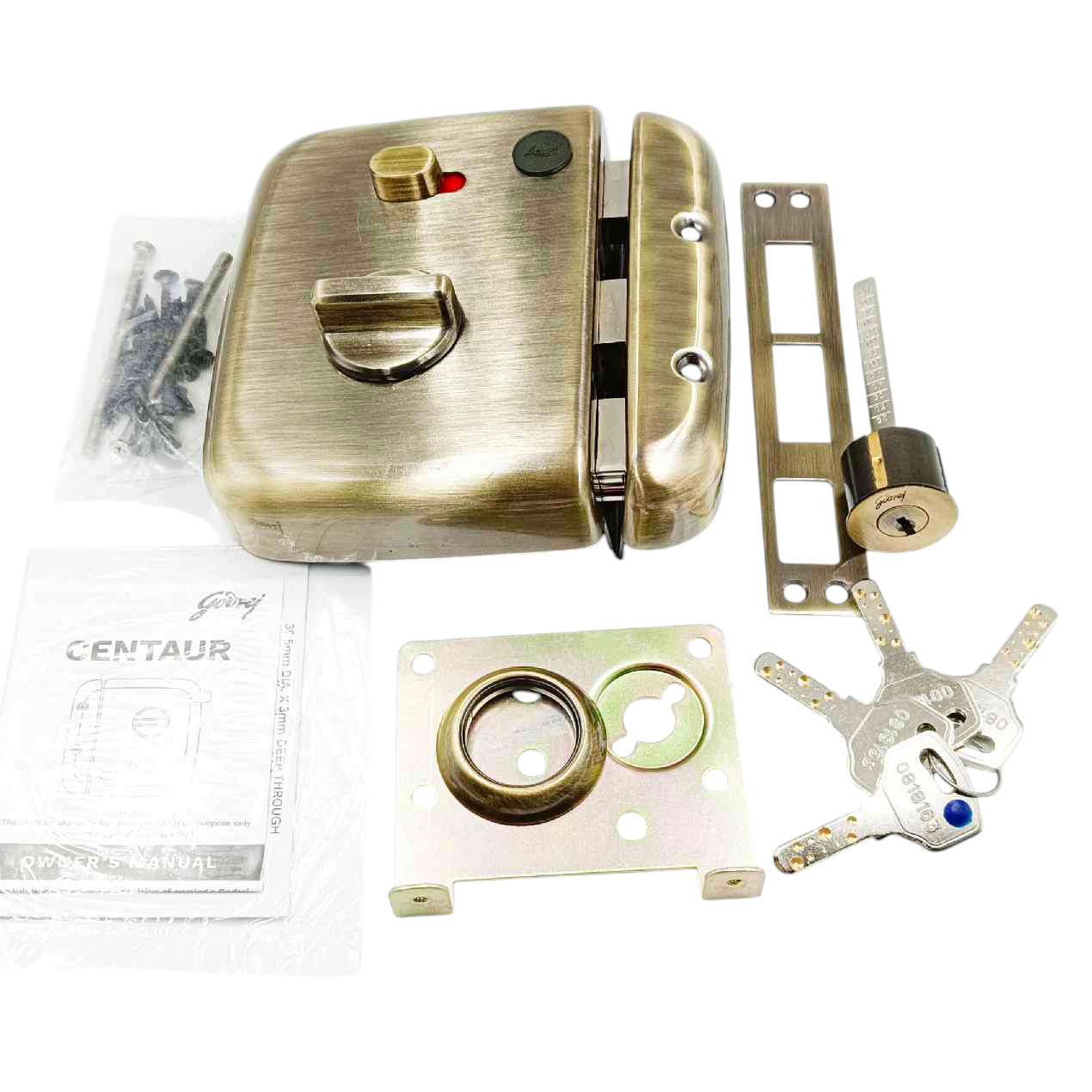 Godrej maindoor lock 4454 centaur ultra XL+1ck AB for double doors 15 years warranty antique finish free installation (1348)