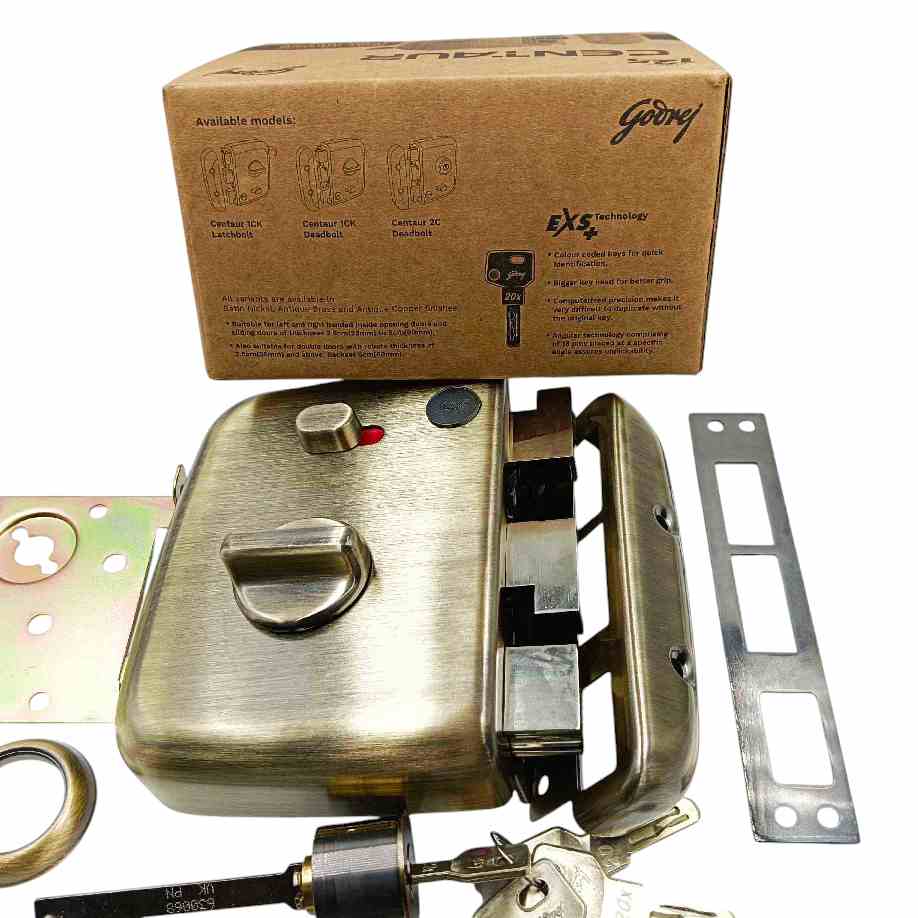 Godrej maindoor lock 4454 centaur ultra XL+1ck AB for double doors 15 years warranty antique finish free installation (1348)