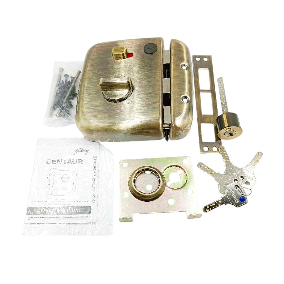 Godrej maindoor lock 4454 centaur ultra XL+1ck AB for double doors 15 years warranty antique finish free installation (1348)