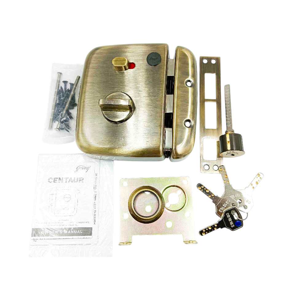 Godrej maindoor lock 4454 centaur ultra XL+1ck AB for double doors 15 years warranty antique finish free installation (1348)