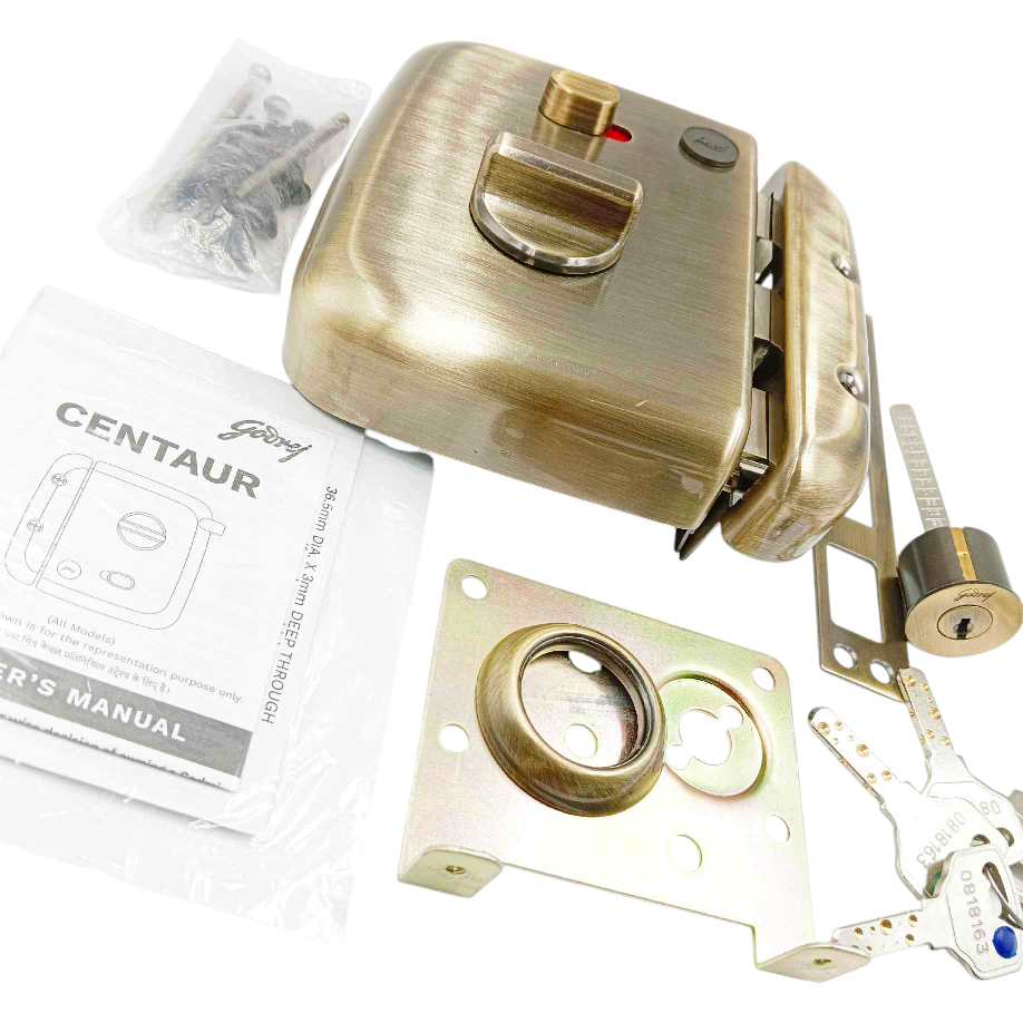 Godrej maindoor lock 4454 centaur ultra XL+1ck AB for double doors 15 years warranty antique finish free installation (1348)