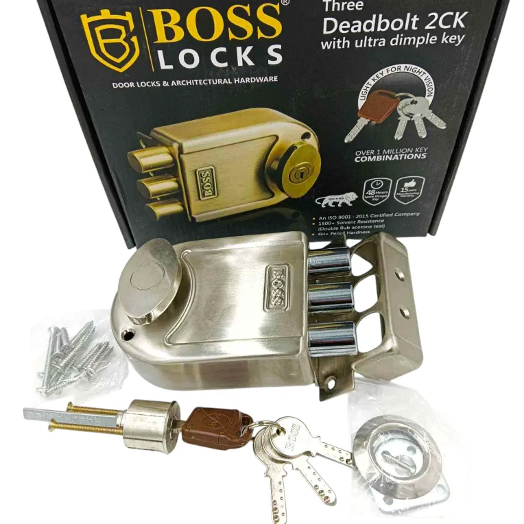 Boss maindoor lock three deadbolt 9953ss 1ck steel finish15 years warrenty tribolt(1053)