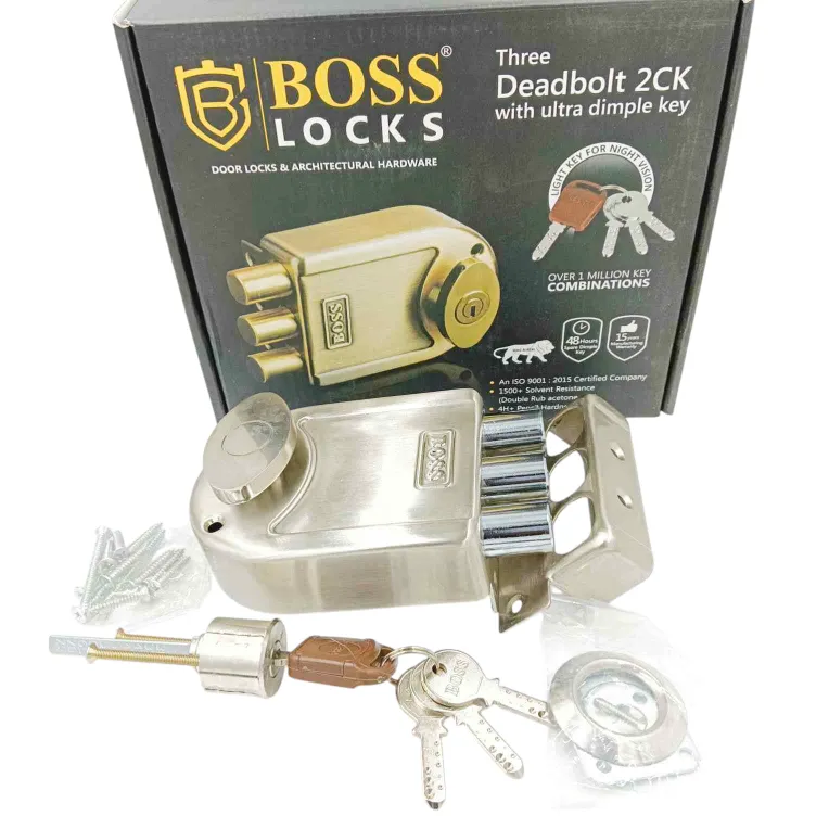 Boss maindoor lock three deadbolt 9953ss 1ck steel finish15 years warrenty tribolt(1053)