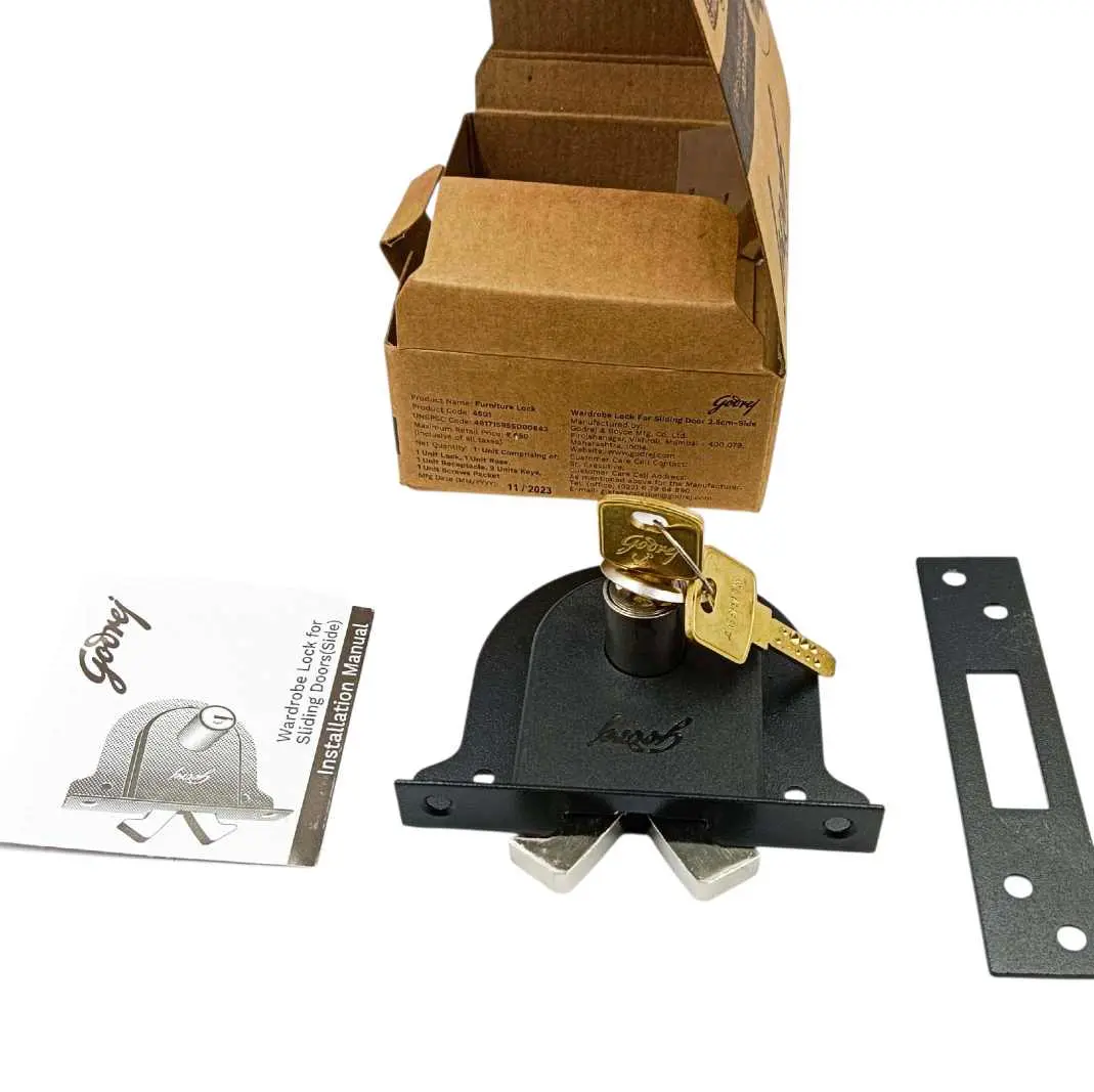 Godrej Sliding Wardrobe Side Lock 4501- Matt Black Finish, Duo Cylinder Technology for 25mm Doors 1 year warrenty (1636)