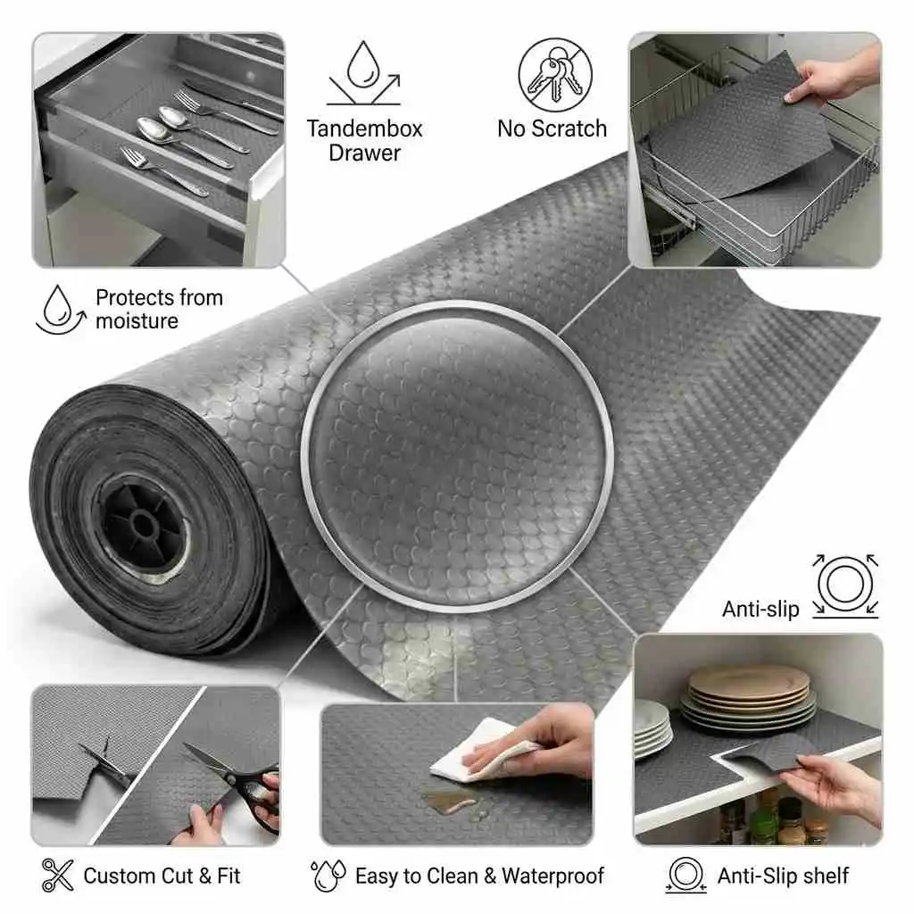 Anti Slip Rubber Matt for Kitchen Tandem, Drawer baskets etc | Round Bump Dots (500mm width) (1 Meter length) (1678)