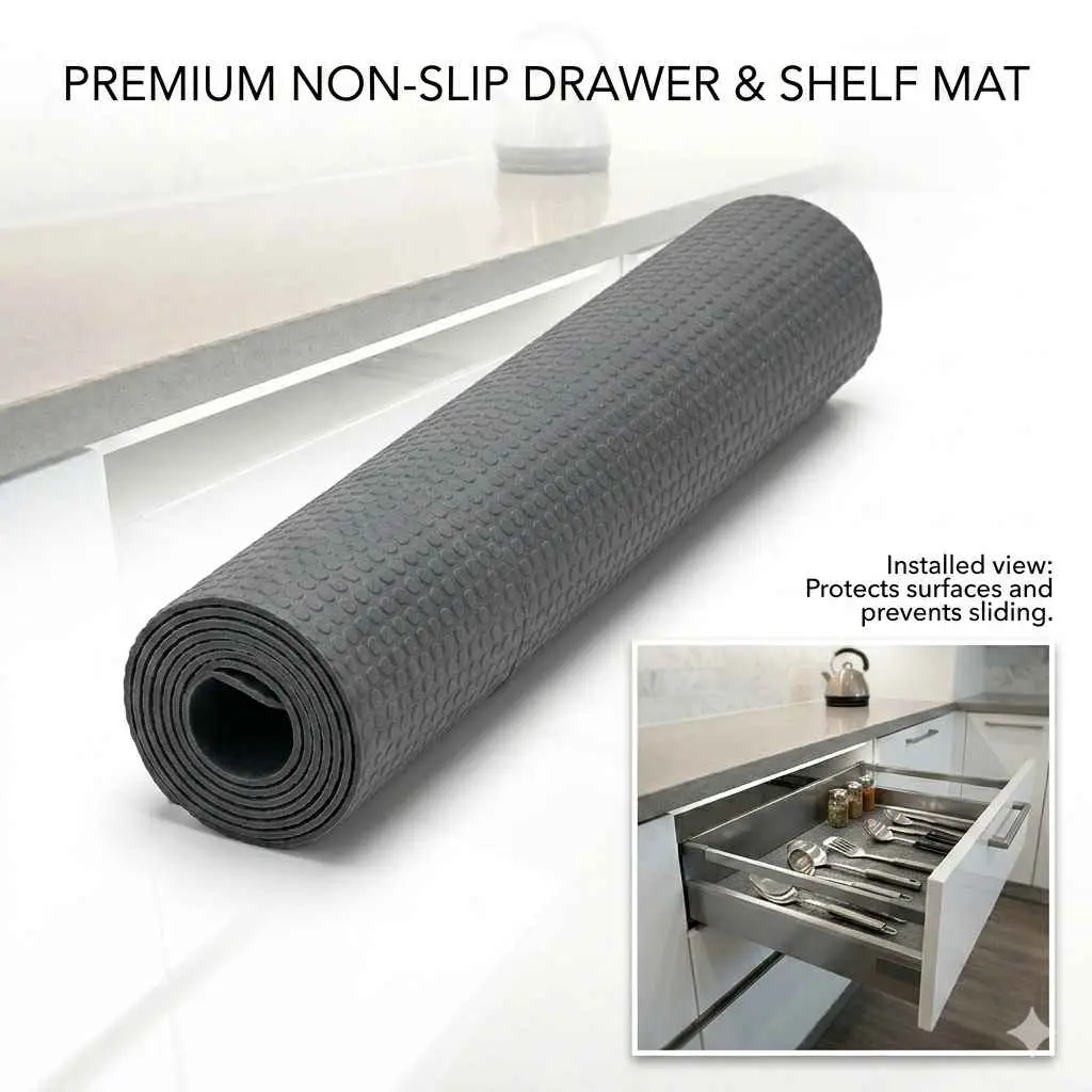 Anti Slip Rubber Matt for Kitchen Tandem, Drawer baskets etc | Round Bump Dots (500mm width) (1 Meter length) (1678)