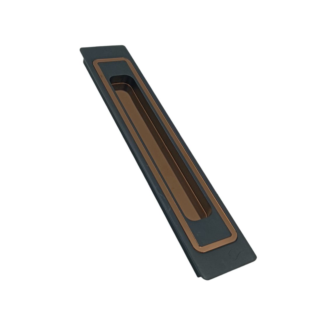 Concealed handle black with pvd rosegold sliding wardrobe door handle iris plum 8",12" (2298)