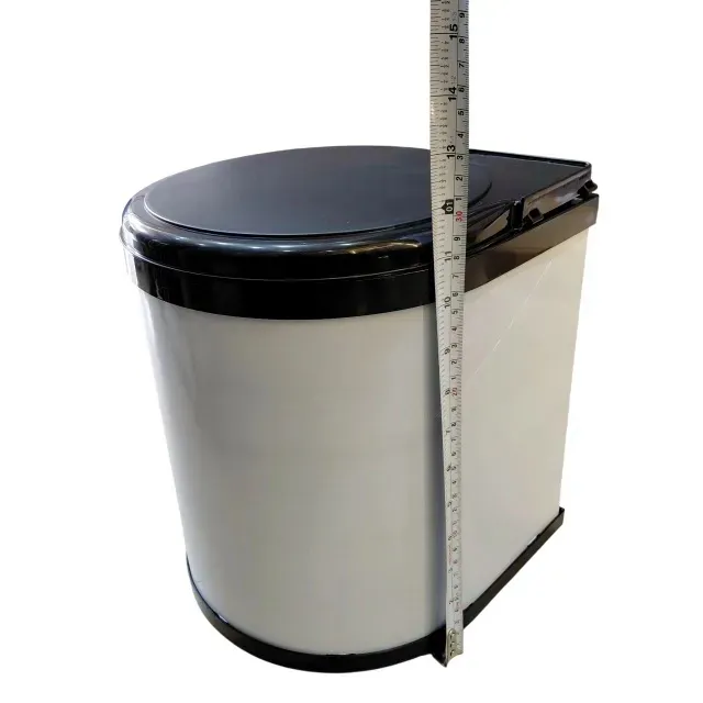 Auto Lid Dustbin 8 Ltr Stainless Steel Silver and Black Garbage Bin for Modular Kitchen Cabinets (2885)