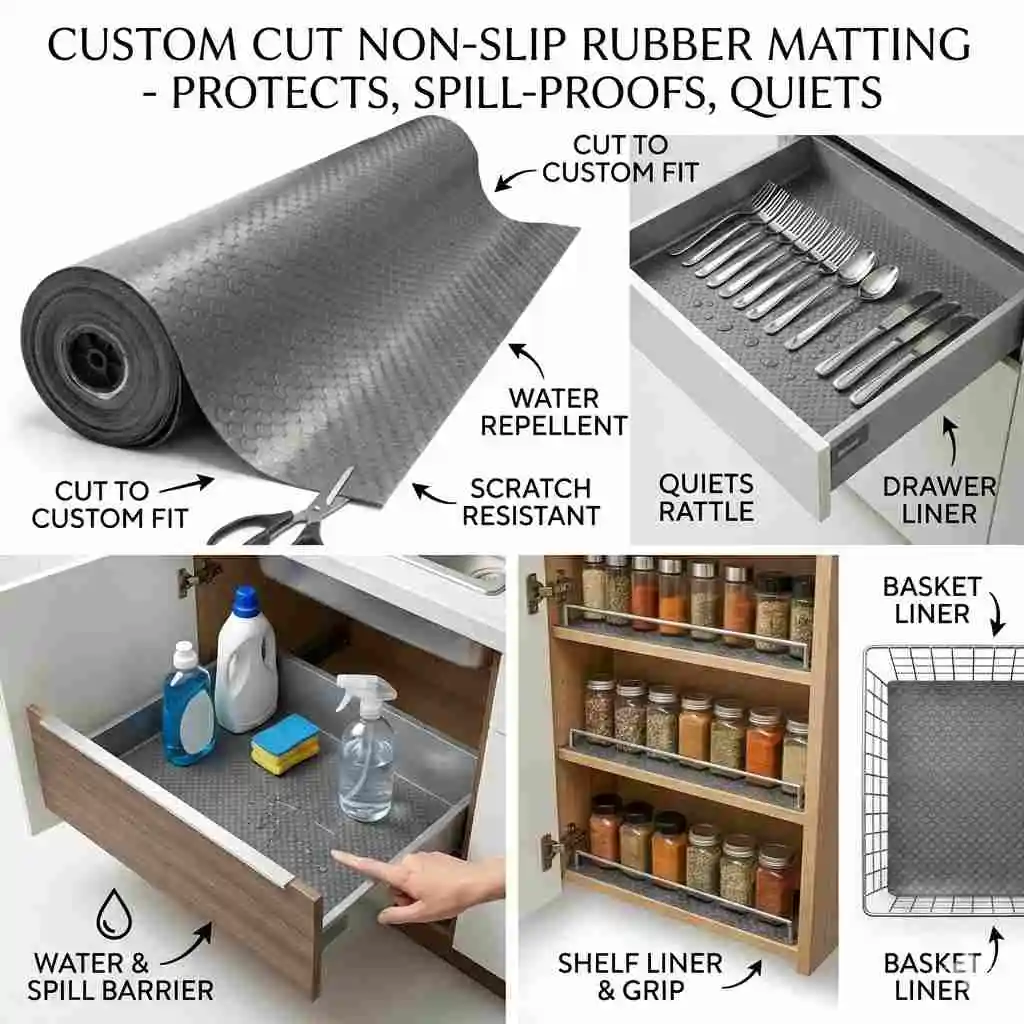 Anti Slip Rubber Matt for Kitchen Tandem, Drawer baskets etc | Round Bump Dots (500mm width) (1 Meter length) (1678)