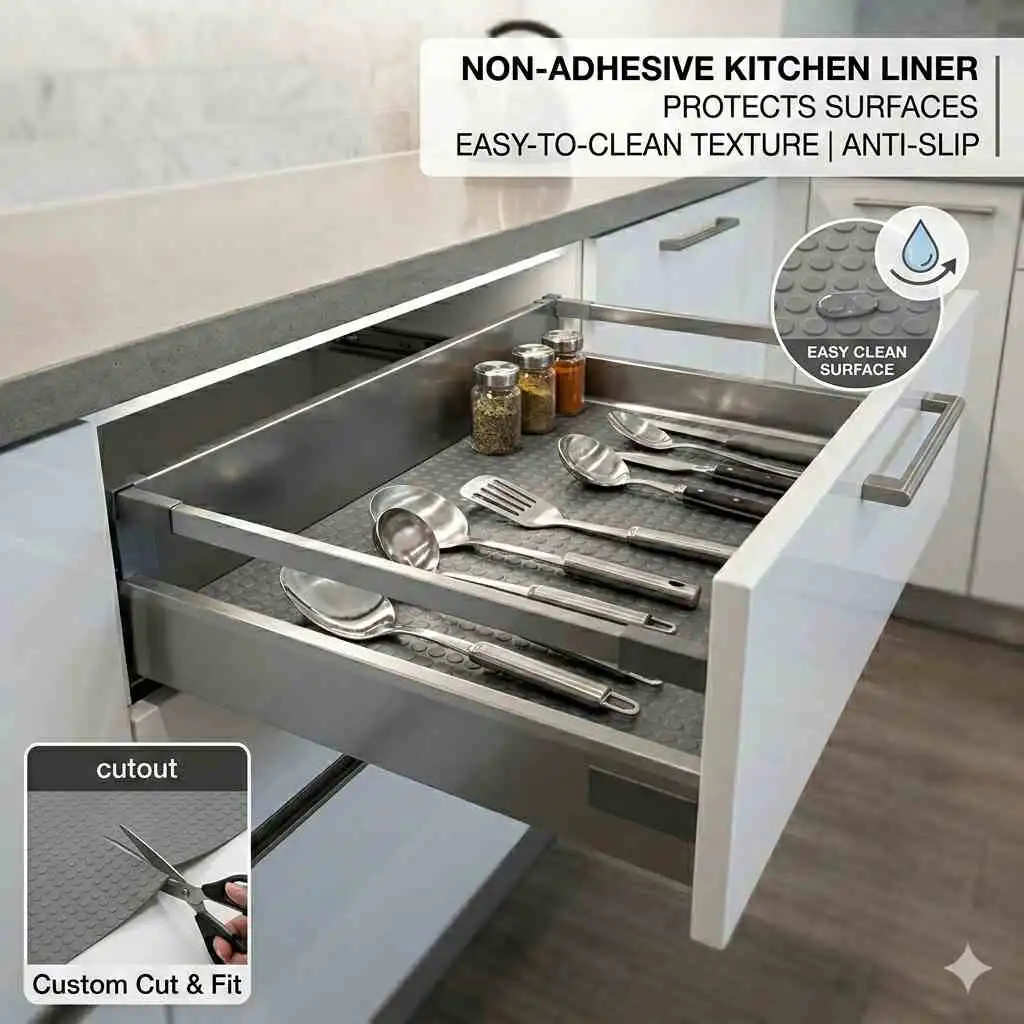 Anti Slip Rubber Matt for Kitchen Tandem, Drawer baskets etc | Round Bump Dots (500mm width) (1 Meter length) (1678)