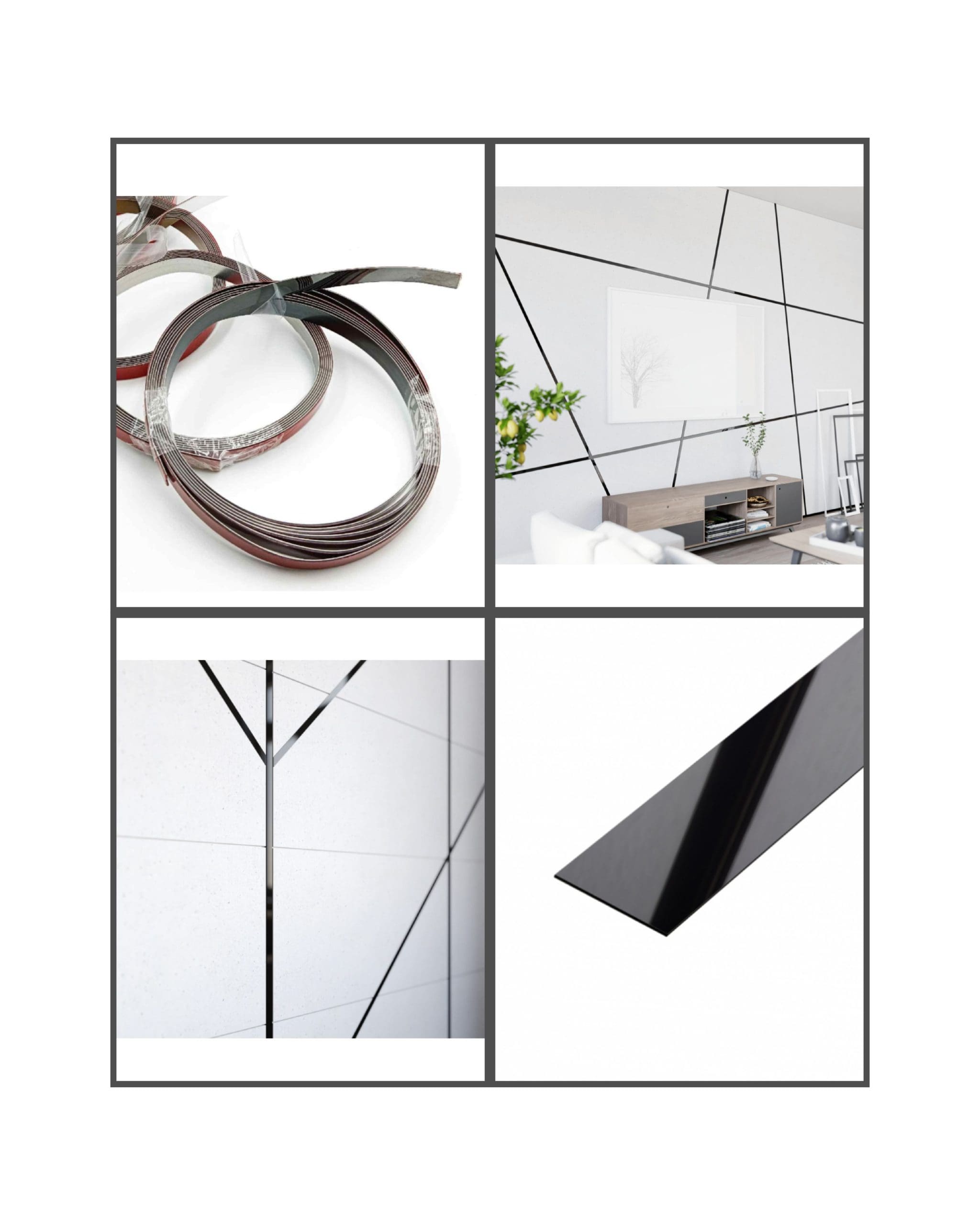 Self adhevise PVD black glossy flat strips 8mm,12mm,20mm,25mm,30mm,40mm,50mm width (8feet length) flat patti for decoration furniture highlighters (1278)