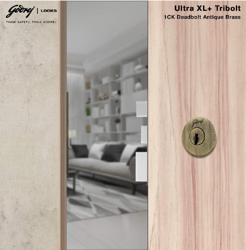 Godrej maindoor lock 6089 ultra XL+ tribolt 1ck deadbolt antique brass 5 years warrenty free installation (1557)