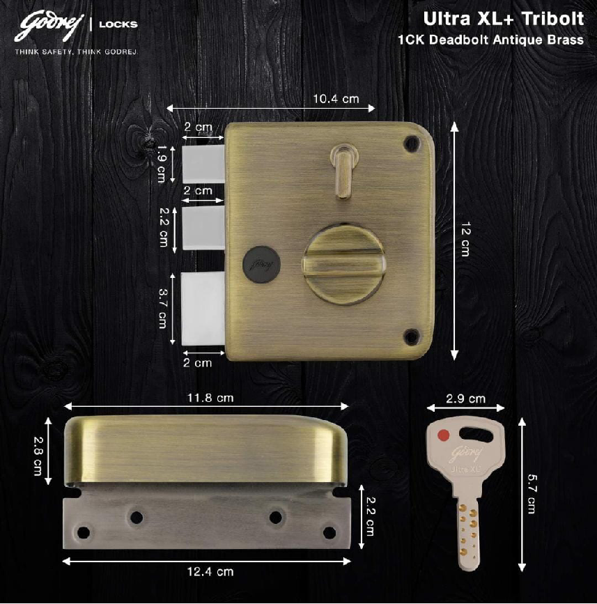 Godrej maindoor lock 6089 ultra XL+ tribolt 1ck deadbolt antique brass 5 years warrenty free installation (1557)