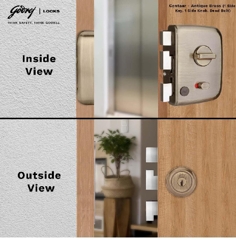 Godrej maindoor lock 4454 centaur ultra XL+1ck AB for double doors 15 years warranty antique finish free installation (1348)