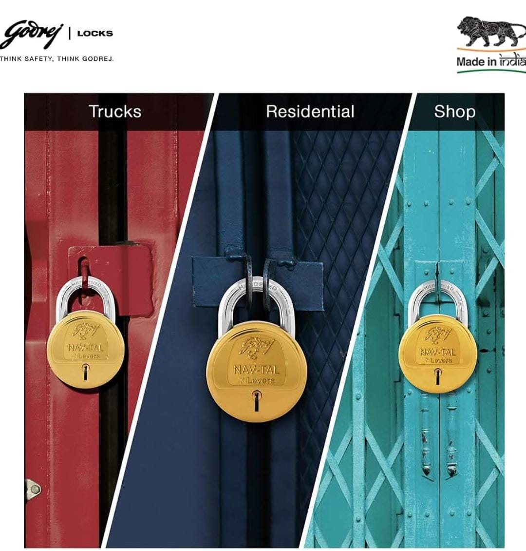 Brass padlock godrej NAVTAL 7lever 7169 4keys 1 year warrenty (1519)