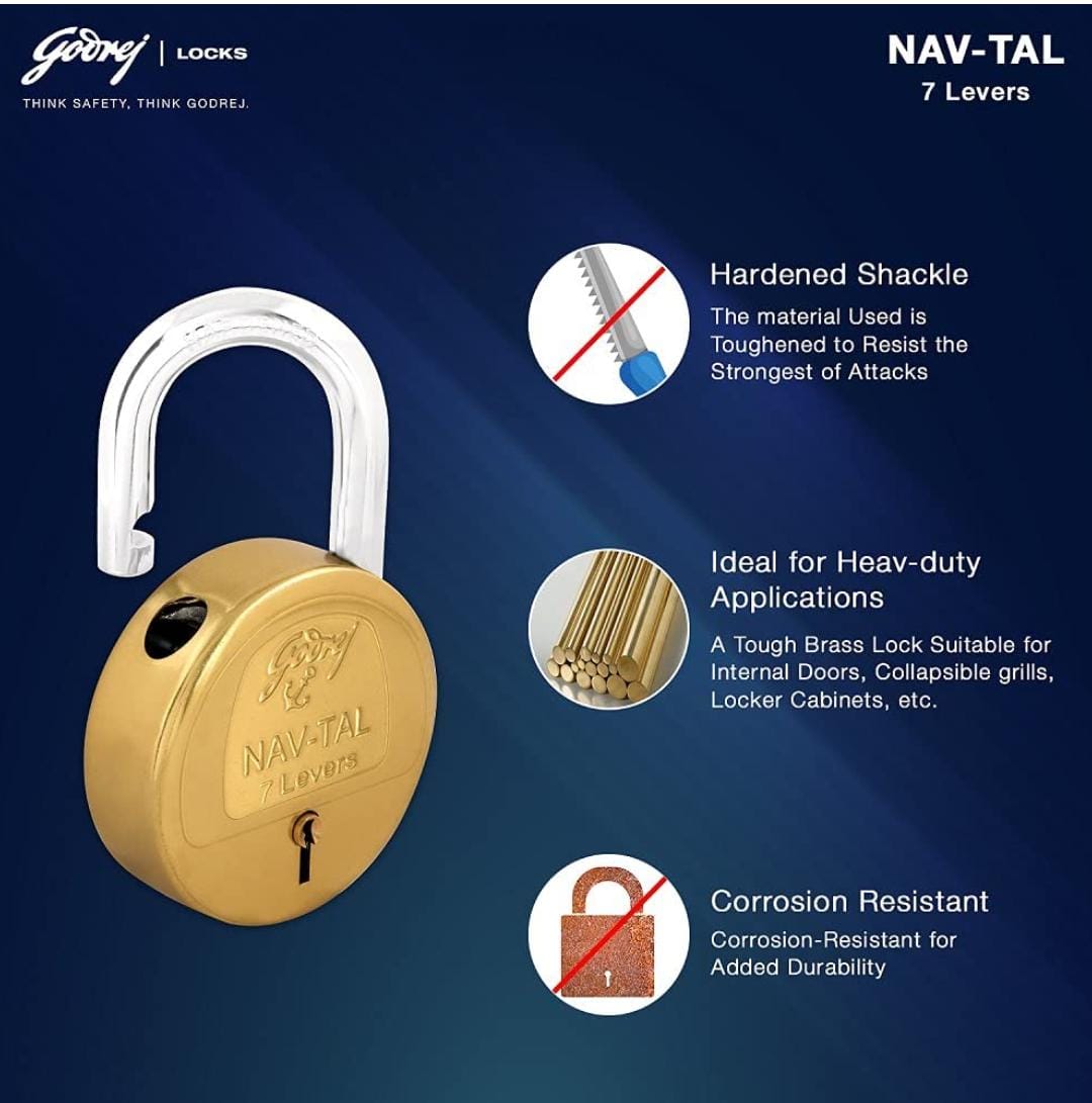 Brass padlock godrej NAVTAL 7lever 7169 4keys 1 year warrenty (1519)