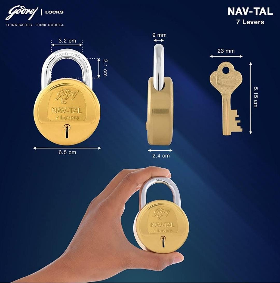 Brass padlock godrej NAVTAL 7lever 7169 4keys 1 year warrenty (1519)