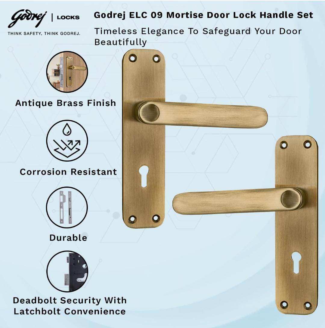 Godrej mortise lock antique 7inch 6326 ELC09AB 1year warrenty door handle with lock set (1524)