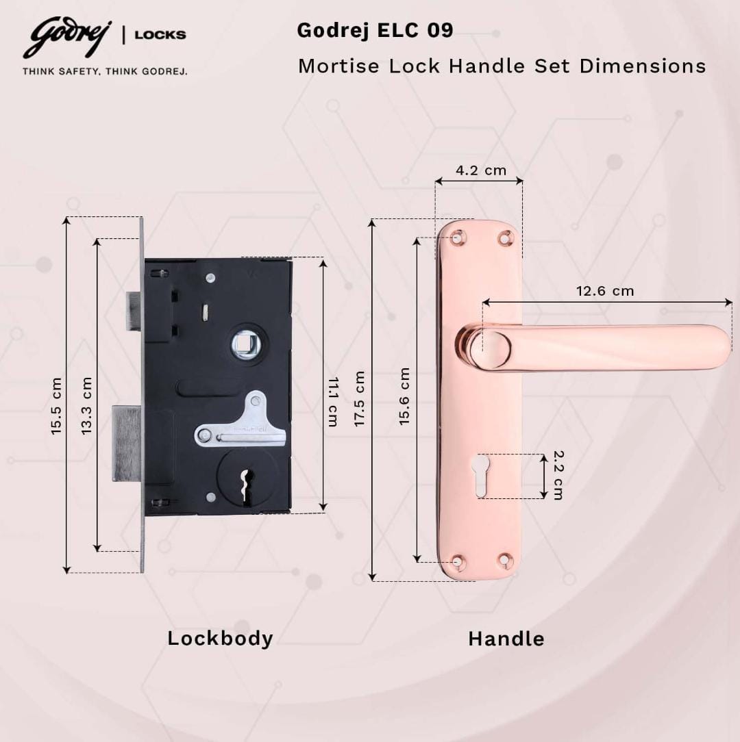 Godrej mortise lock Rosegold 7inch 6327 ELC09 1year warrenty door handle with lock set (1604)