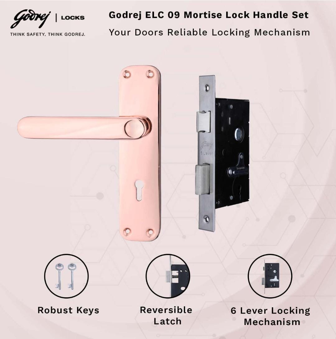 Godrej mortise lock Rosegold 7inch 6327 ELC09 1year warrenty door handle with lock set (1604)