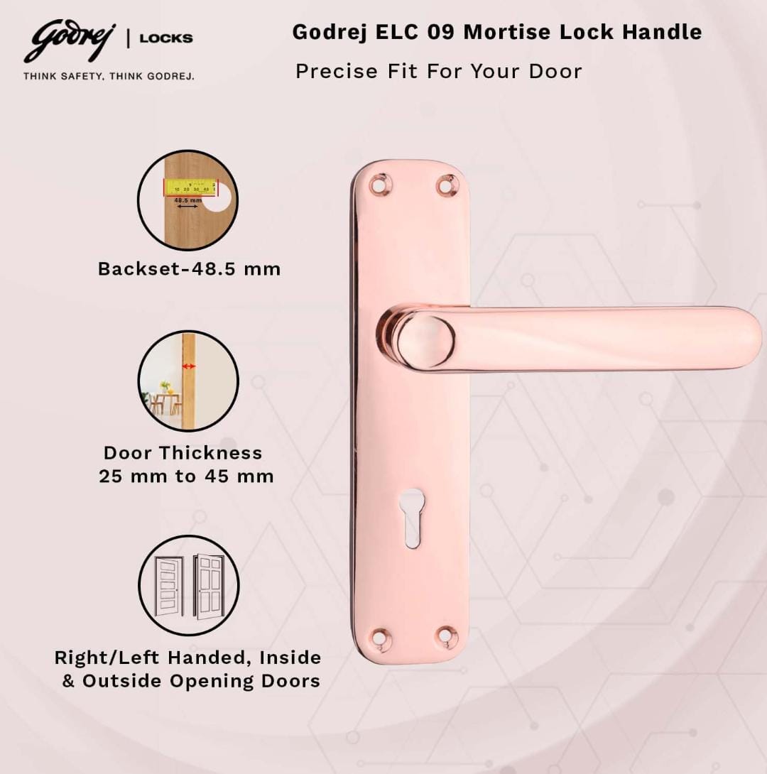 Godrej mortise lock Rosegold 7inch 6327 ELC09 1year warrenty door handle with lock set (1604)