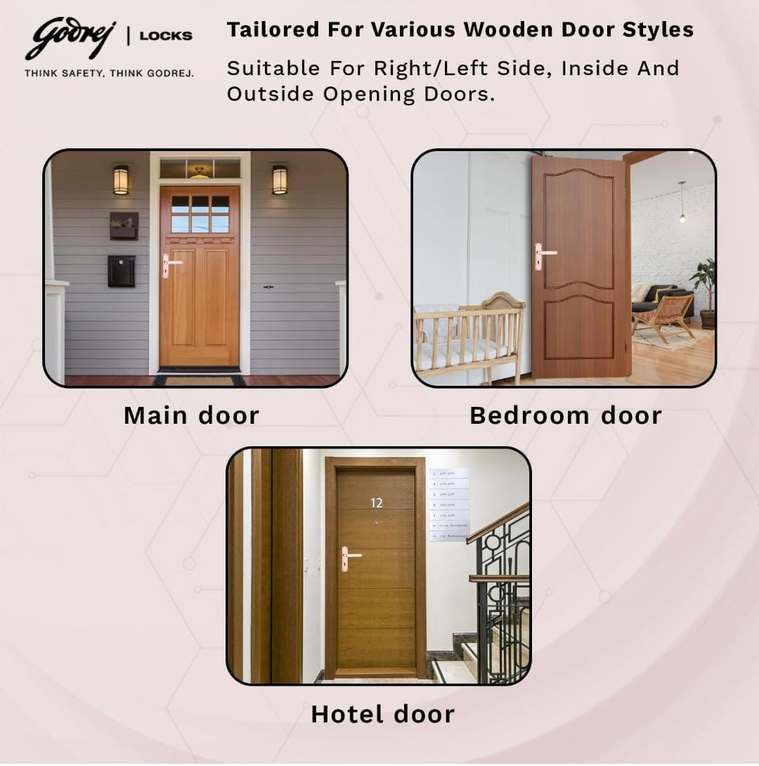 Godrej mortise lock Rosegold 7inch 6327 ELC09 1year warrenty door handle with lock set (1604)