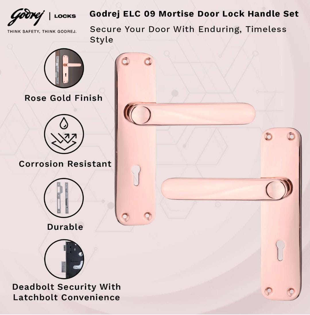 Godrej mortise lock Rosegold 7inch 6327 ELC09 1year warrenty door handle with lock set (1604)