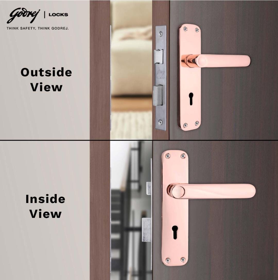 Godrej mortise lock Rosegold 7inch 6327 ELC09 1year warrenty door handle with lock set (1604)