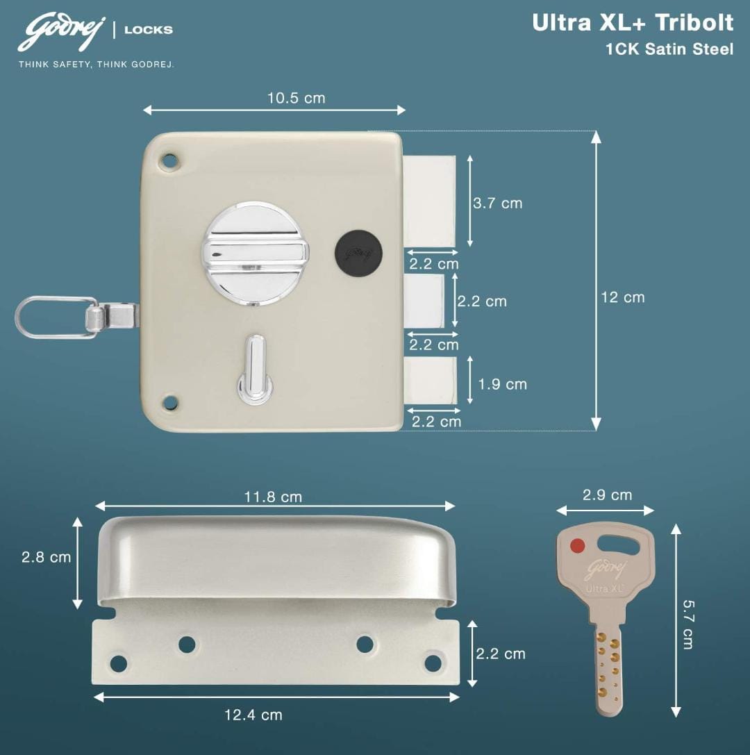 Godrej maindoor lock 6086 ultra XL+ tribolt 1ck deadbolt with auto latch satin steel finish 5 years warrenty free installation (1628)