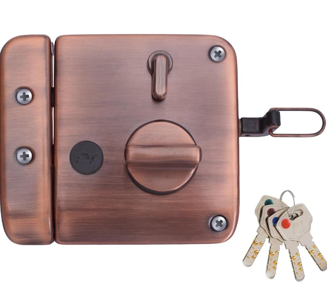 Godrej maindoor lock 6029 ultra XL+ tribolt 1ck with latchbolt Antique copper finish inside opening door 5 years warrenty free installation (1629)