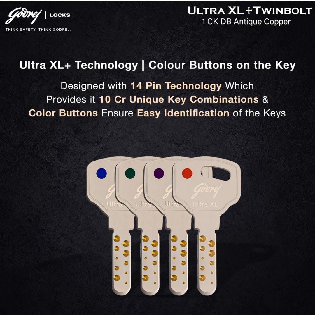 Godrej maindoor lock ultra XL+ twinbolt 6027 5 years warranty with antique copper finish free installation (1381)
